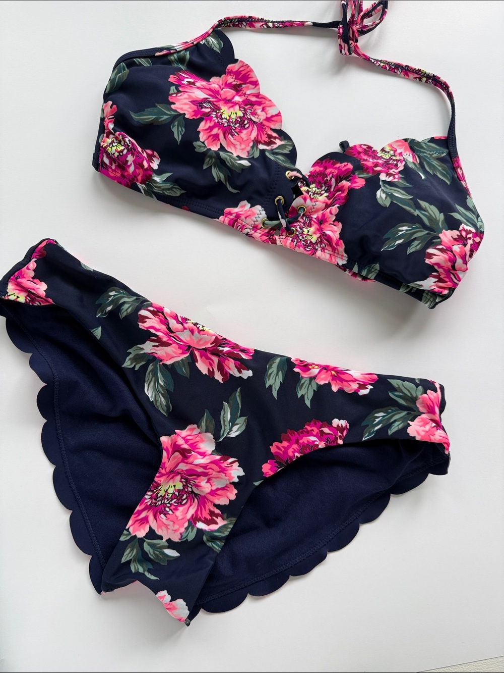 Xhilaration Navy Bikini with Pink Floral Print